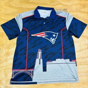 NFL Team Apparel Men's Blue Patriots Short Sleeve Casual Polo Button Shirt L/XL
